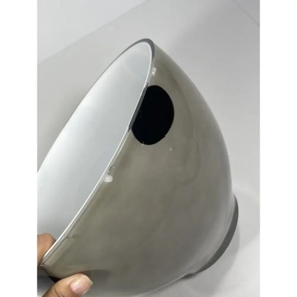 Large Gray With Black Oval Design Art Painted Glass Round Bowl Tall *read Descri